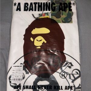 Bape White and Brown Dress Shirt with Iconic Ape Head